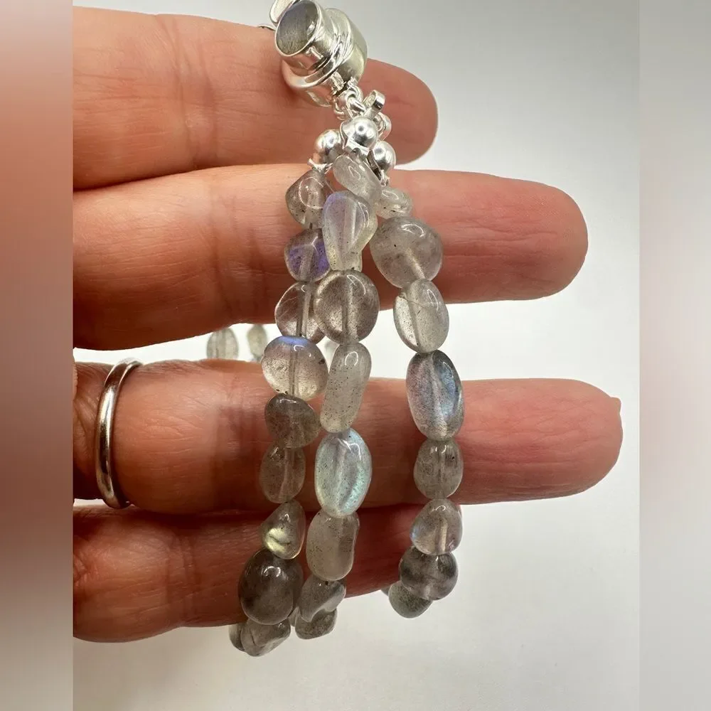 NWOT Labradorite and sterling silver, triple‎ stranded bracelet!